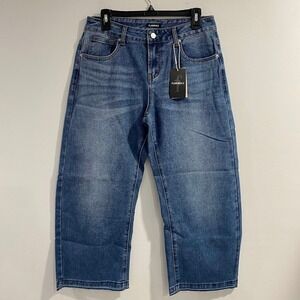 Flamingals Women's Medium Wash Wide Leg Cropped Jeans Size M